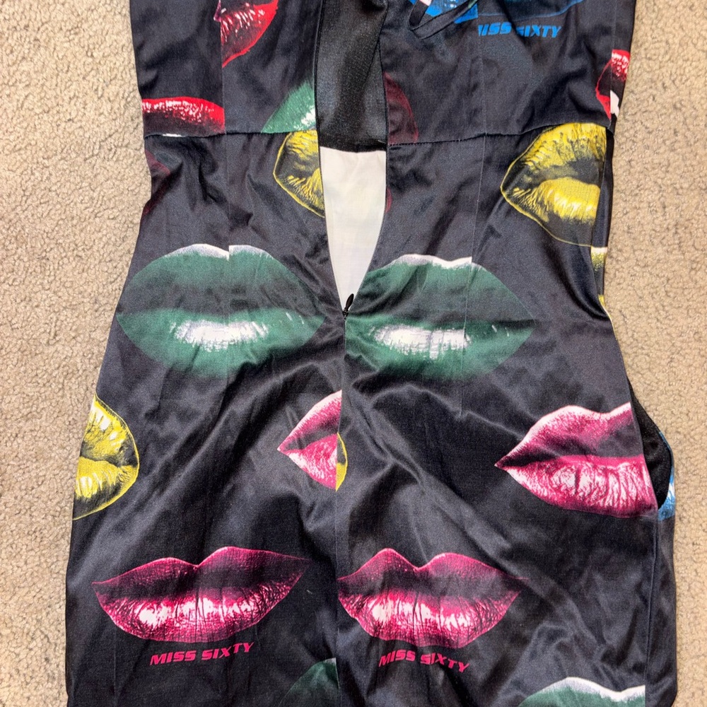 Miss Sixty Black Slip Dress with Multicolor Lip Print - Picture 3 of 4